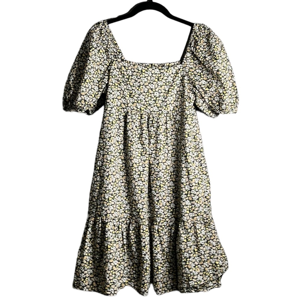 Uniqlo Floral Puff Sleeves Babydoll Ruffle Hem Dress Size Small